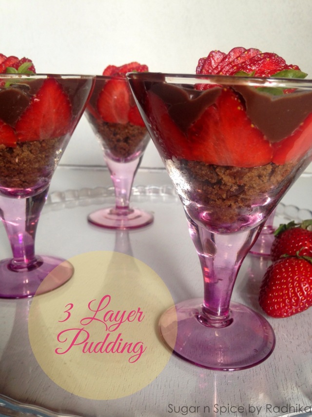 Chocolate Pudding with Brandy Soaked Plum Cake and Strawberries