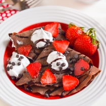 Chocolate Crepes with Strawberries and Whipped Cream